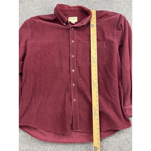 Vintage Eddie Bauer Shirt Mens XXL Burgundy Corduroy Button Front Pocket 90s - Picture 3 of 6